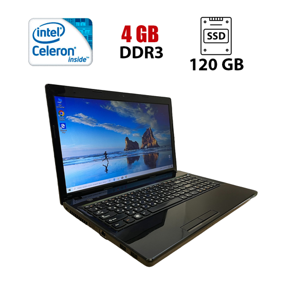 Ноутбук Б-клас Lenovo G580 / 15.6" (1366x768) TN / Intel Celeron B830 (2 ядра по 1.8 GHz) / 4 GB DDR3 / 120 GB SSD / Intel HD Graphics / WebCam б/в