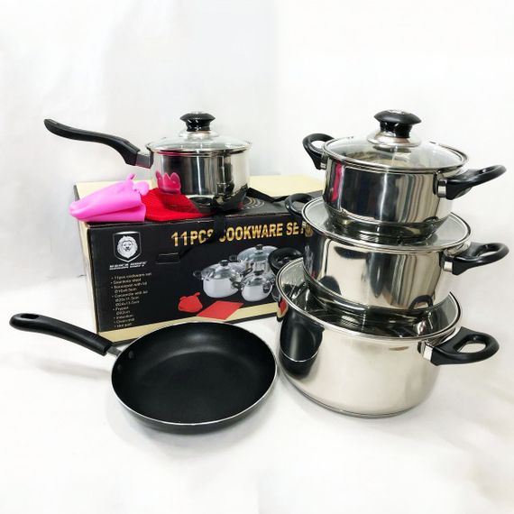 Набір каструль 11 предметів VS-1005-11 із нержавіючої сталі, FD-679 кришка скло | Зображення 8