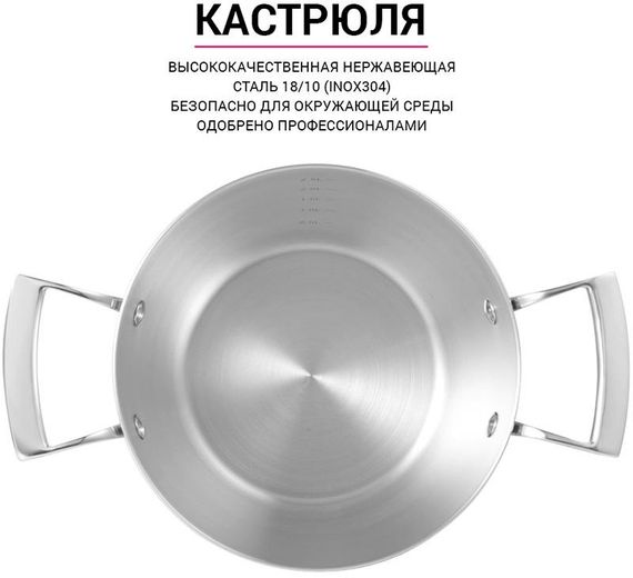 Каструля Fissman Nordia 1.8л з нержавіючої сталі зі скляною кришкою | Зображення 2