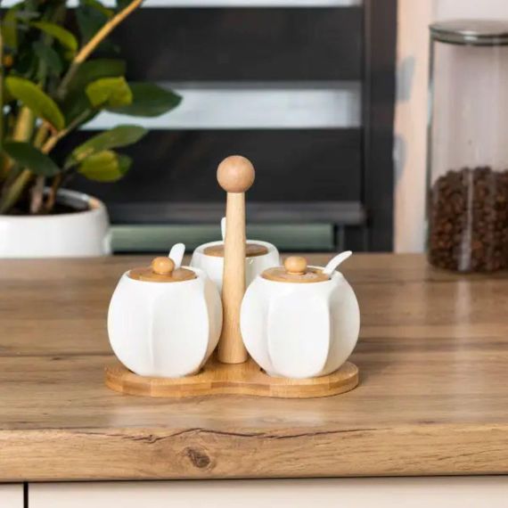 Набір банок для сипучих продуктів 3 шт по 200 мл, на бамбуковій підставці HP1201 | Зображення 1