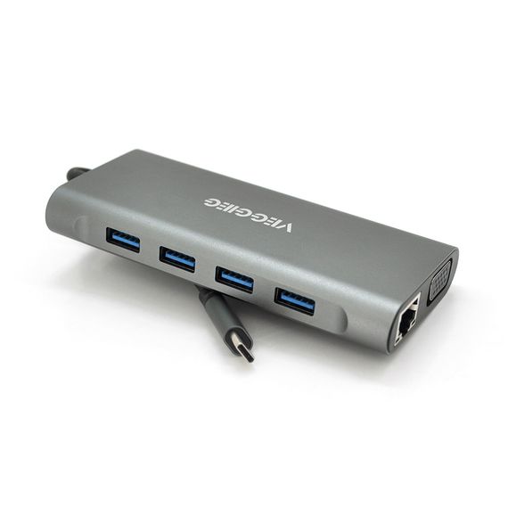 Хаб-конвертор VEGGIEG TC11-S Type-C (папа) на Type-C(мама) + USB3.0*3(мама) + HDMI(мама) + jack3.5(мамама) + SD/TF + RJ45, 10 см,