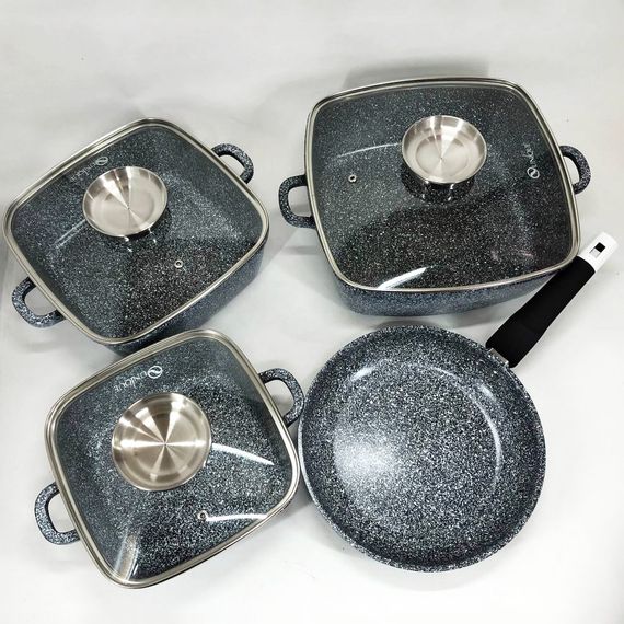 Набор казанов UNIQUE UN-5531 7 предметов, квадрат: 16 см, 20 см, 24 см, круглые 24 XY-466 см сковорода | Зображення 6