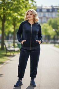 Жіночий Велюровий спортивний костюм худі штани темно-синій оксамитовий домашній костюм 52