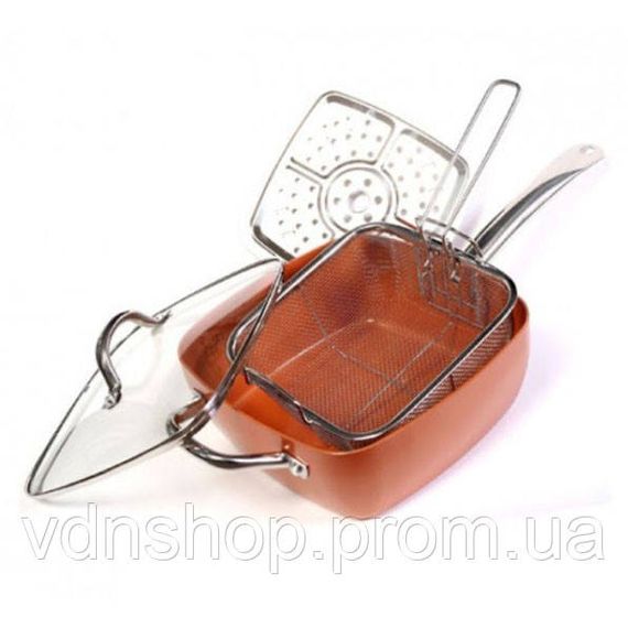 Сковорода-фритюрниця UNIQUE UN-5251 квадратна антипригарна з пароваркою та каструлею + скляна кришка 24 см UP-84 | Зображення 2