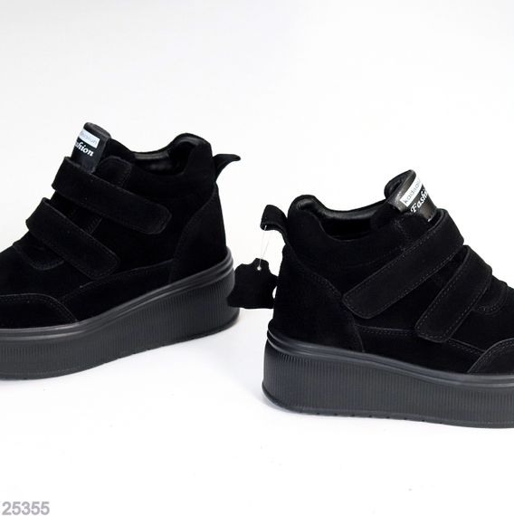 Спортивні чорні зимові черевики натуральна замша на липучках | Зображення 1