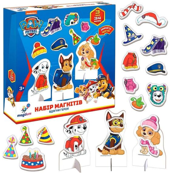 Детский набор магнитов "Щенячий патруль: Одень героя" ML4034-13, 3 героя 34 магнита | Зображення 1