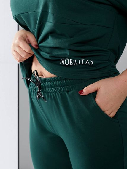 Женский спортивный прогулочный костюм с укороченными штанами NB24003 зеленый (бутылка), размер 54/56 | Зображення 3