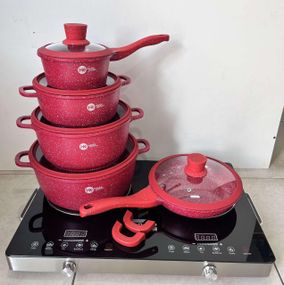 Набор кастрюль с гранитным антипригарным покрытием Higher Kitchen НК-316  из 12 предметов Красный