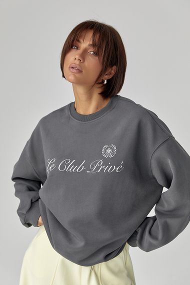 Утеплений світшот із написами - сірий цвет, ONE SIZE (є розміри) | Зображення 4