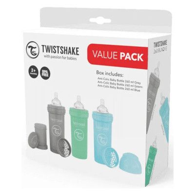 Набор для кормления новорожденных Twistshake Value Pack Blue из трех антиколиковых бутылочек 260 мл (78844) | Зображення 1