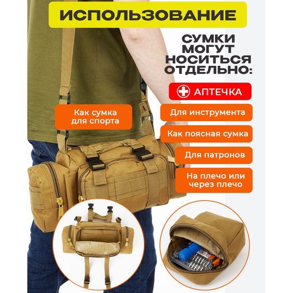 Сумка - підсумок тактична поясна Tactical військова, сумка нагрудна з ременем на плече 5 літрів кордура TF-24 | Зображення 5