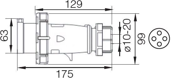 Вилка 0242 3Р+PЕ 32А 380В IP67 переносная Ny95502044 | Зображення 1