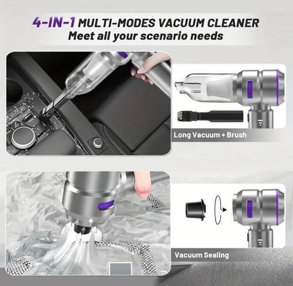 Мощный беспроводной пылесос 3-в-1 с LED-подсветкой, функцией обдува и USB зарядкой. | Зображення 6