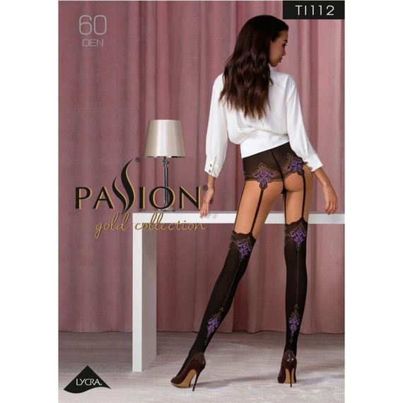 Колготки з ефектом панчох на підв'язках Passion TI112 1/2 (60/20 den), nero-violet | Зображення 3