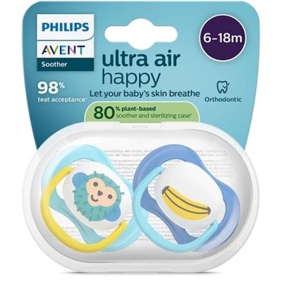 Пустышка Philips AVENT Ultra Air 6-18 місяців 2 шт синьо-жовта (SCF080/26) | Зображення 3