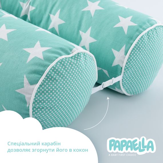 Защитные бортики-валики в детскую кроватку 2 шт ТM PAPAELLA 60х15 см, 120х15 см хлопок звезда/горошек ментол | Зображення 6