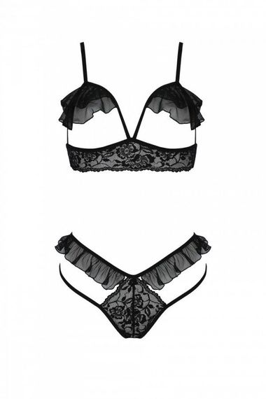 Еротичний комплект Passion DOLLY SET, XXL/XXXL, black, з відкритими чашками | Зображення 2