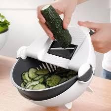 Овочерізка - мультислайсер з кошиком 9 в 1 WET BASKET VEGETABLE CUTTER Багатофункціональна ручна терка-шинковка з ємністю | Зображення 3