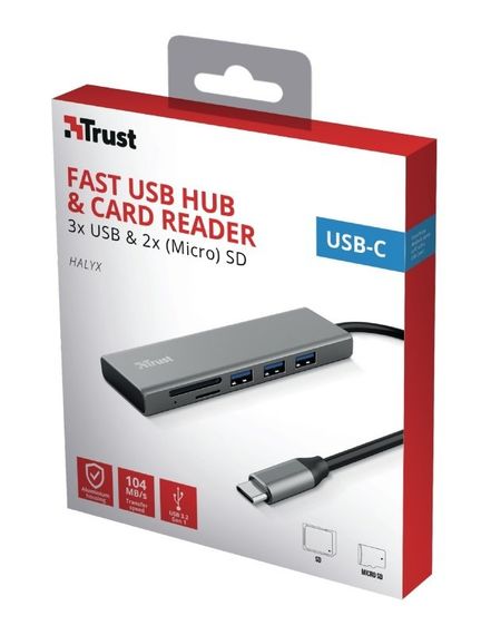 USB-хаб Trust HALYX FAST 3USB+CARD READER USB-C ALUMINIUM (24191_TRUST) | Зображення 7