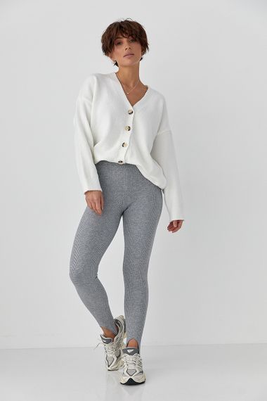 В'язаний кардиган на ґудзиках з V-подібним вирізом - білий цвет, ONE SIZE (є розміри) | Зображення 2