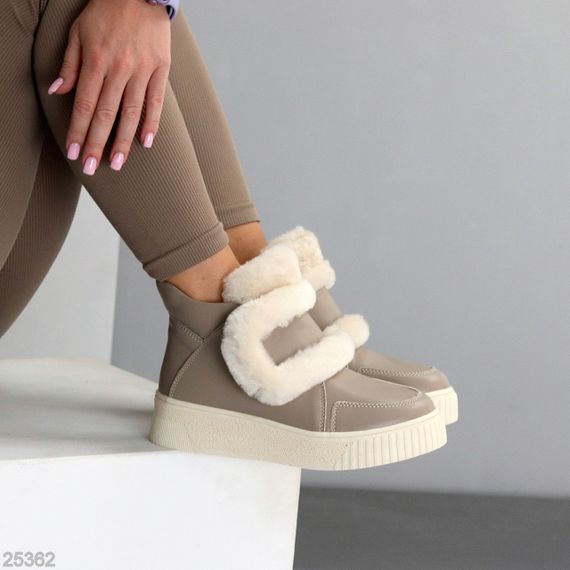 Молодіжні спортивні зимові черевики натуральна шкіра з опушкою колір Greige | Зображення 6