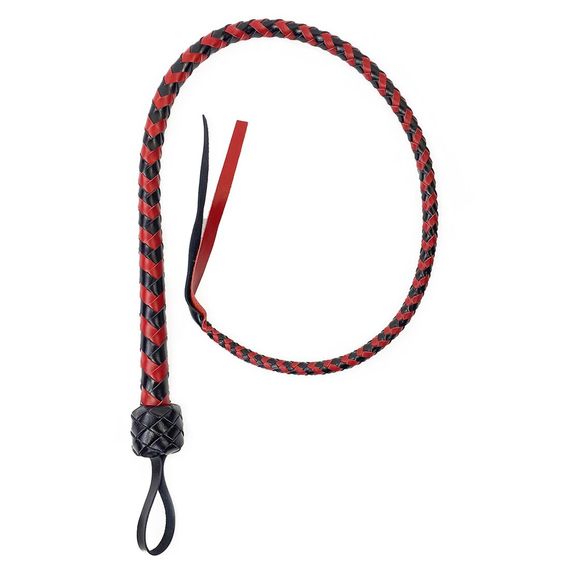 Батіг з рукояттю, натуральна шкіра, колір чорно-червоний,  довжина - 120 см | Зображення 1