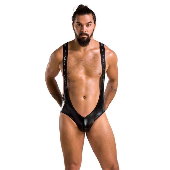 Мужское открытое боди Passion 027 BRUNO XXL/XXXL Black, под латекс, на лямках | Зображення 2