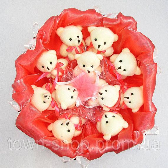 Букет из мягких игрушек 11 мишек 5284IT коралловый | Зображення 1