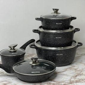 Набір посуду з гранітним антипригарним покриттям BellMax BM-305 з 12 предметів Чорний