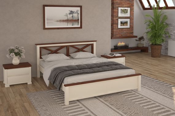 Двуспальная кровать iSmart Прованс Н Айвори + Орех лесной 140х190 см (DDMBG-1573)