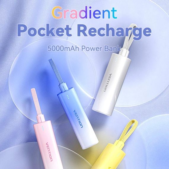 УМБ Vention 5000mAh 20W PD, USB-C In/Out, Lightning In/Out, with cable, Gradient Gray | Зображення 1