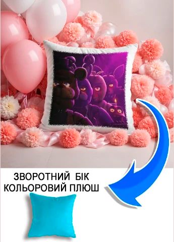 Подушка плюшева Мерч Крафт Дизайн з принтом П'ять ночей з Фредді fnaf 03 блакитний плюш квадратна 33х33 см