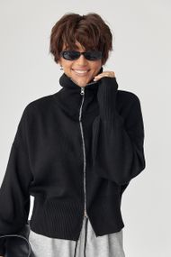 Трикотажний вільний кардиган на блискавці - чорний цвет, ONE SIZE (є розміри)