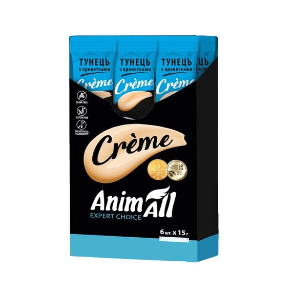 Рідкі ласощі для котів з тунцем та креветками AnimAll Creme Tuna Shrimp, 6 шт х 15 гр