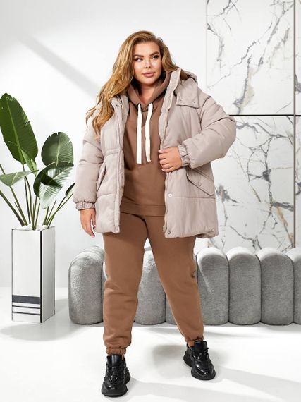 Женская теплая зимняя куртка на кулиске с капюшоном NB24035 цвет мокко размер 46/48 | Зображення 8