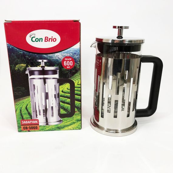Заварник Con Brio CB-5060 Френч-пресс 600 мл,  Чайник самовар стеклянный, Заварники для чая и кофе | Зображення 4