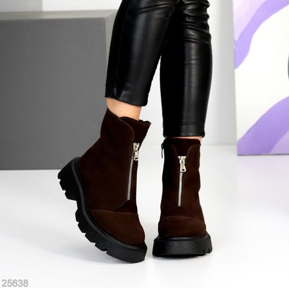 Теплые повседневные замшевые ботинки на молнии цвет Шоколад | Зображення 3
