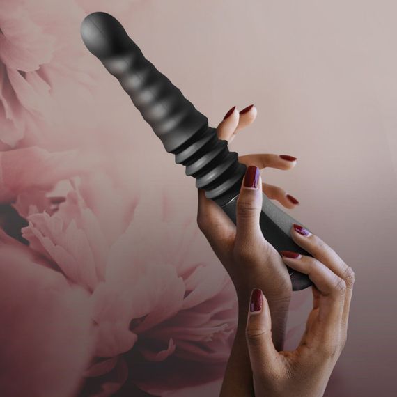 Пульсатор Blush Temptasia – Lazarus Thrusting Dildo – Black, ребристий стовбур, 3 швидкості | Зображення 8