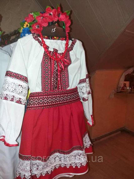 Український костюм для дівчинки з вишивкою , двійка , блузка поплін біла, спідниця габардин | Зображення 1
