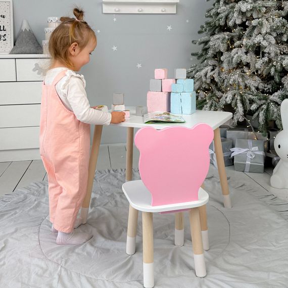 Прямокутний стіл і стільчик рожевий  дитячий ведмежа з білим сидінням. Столик білий дитячий | Зображення 4