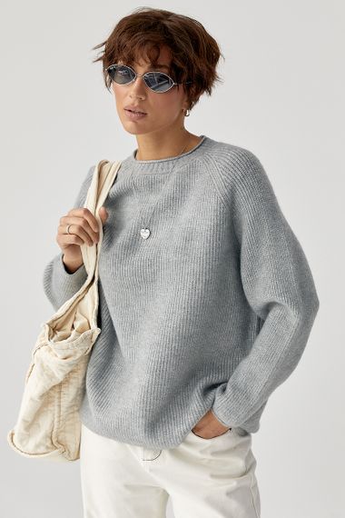 Тепла в'язана кофта з рукавами реглан - сірий цвет, ONE SIZE (є розміри)