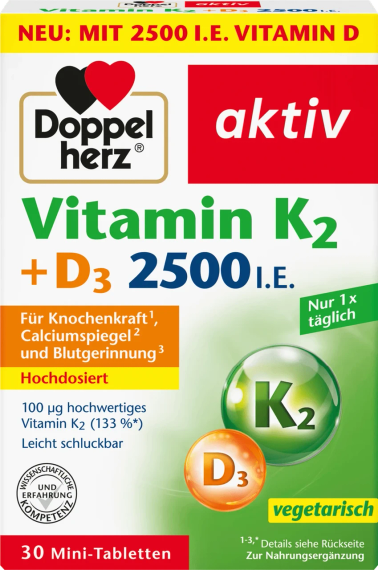 Вітаміни Doppelherz Vitamin K2 + Vitamin D3 2500 I. E. Доппельгерц Вітамін К2 + Вітамін D3 2500 МО
