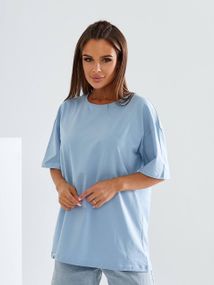 Женская однотонная футболка оверсайз GA025 цвет голубой, размер 42/48