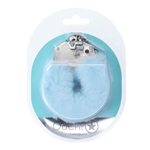 Пухнасті металеві наручники для рольових ігор Heavy-duty Fluffy Handcuffs Powder Blue Sex Aura | Зображення 1