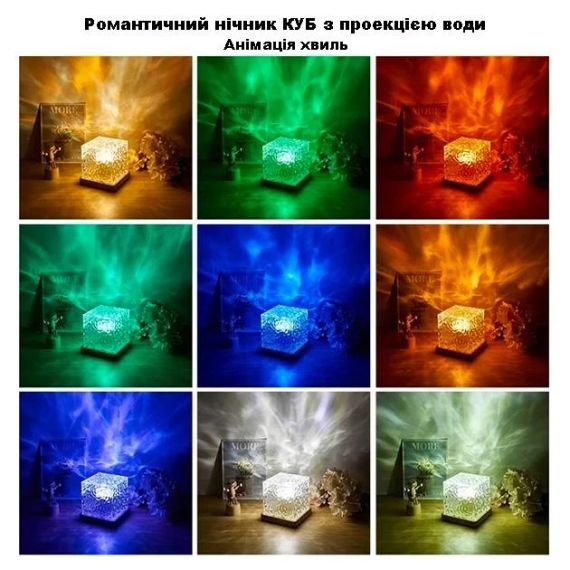 Нічник проєктор КУБ із проєкцією води Настільна RGB лампа з ефектом водяної хвилі | Зображення 2