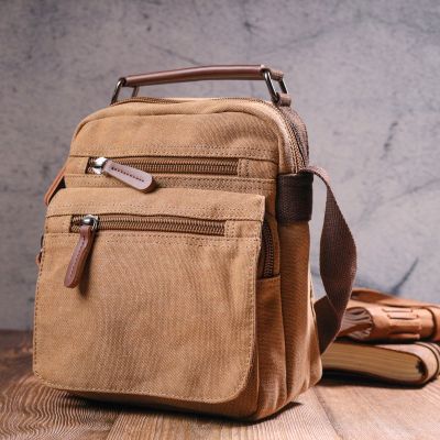 Сумка Vintage Мужская из плотного текстиля Коричневая (21226) | Зображення 2