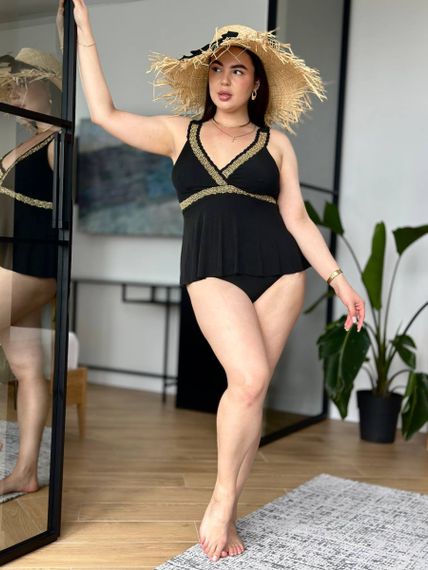 Розкішний чорний купальник танкіні для дівчат PLUS SIZE | Зображення 2