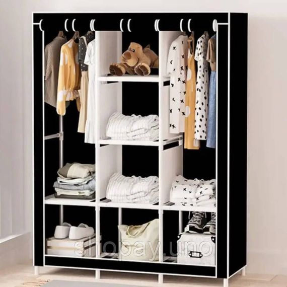 Шкаф тканевый 3 секции складной с каркасом STORAGE WARDROBE 175 х 130 х 45 см. Цвет: черный | Зображення 8