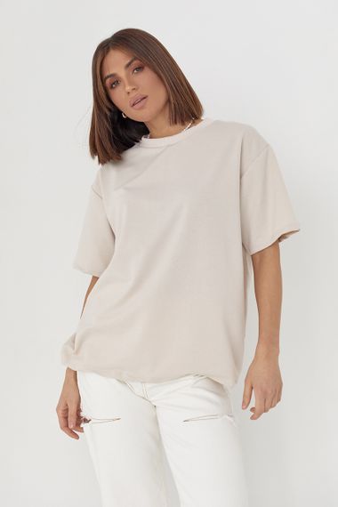 Однотонная женская футболка в стиле oversize - бежевый цвет, M (есть размеры) | Зображення 4