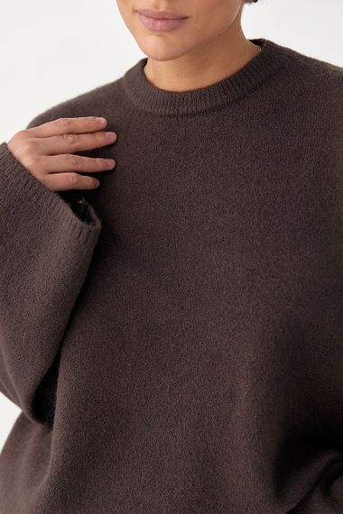 В'язана однотонна кофта з широкими рукавами - коричневий цвет, ONE SIZE (є розміри) | Зображення 3
